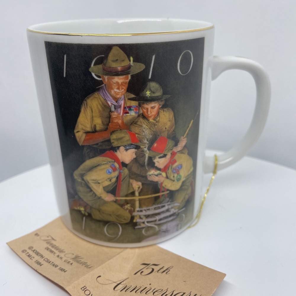 Boy Scouts 75th Anniversary Mug Joseph‎ Csatari artwork 1985 BSA Leader Gift